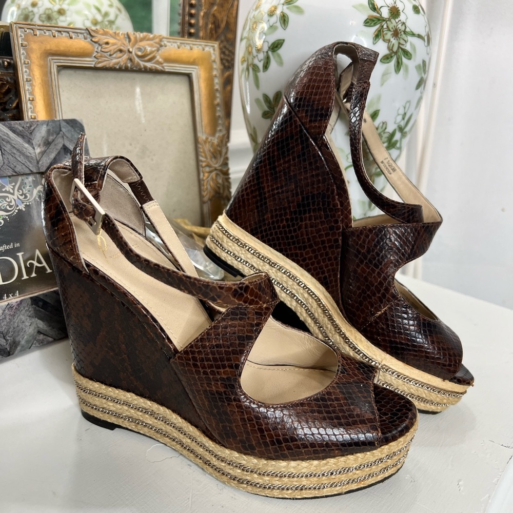 Brian Atwood Dekoda snakeskin espadrille wedges